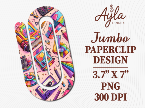 80s 90s Retro Cassette Jumbo Paperclip Graphics for Crafts