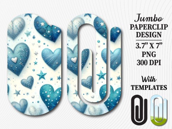 Blue Hearts Stars Jumbo Paperclip Design: Graphics for Crafts & Branding