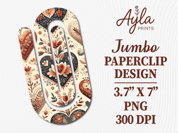 Boho Floral Heart Jumbo Paperclip Graphics for Crafts