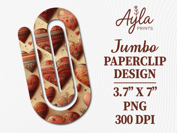 Boho Heart Pattern Jumbo Paperclip Graphics for Crafts