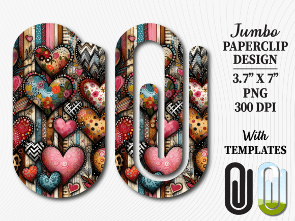 Boho Patchwork Heart Jumbo Paperclip PNG