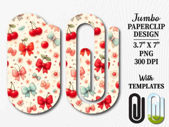 Coquette Cherry Bow Jumbo Paperclip PNG: Graphics for Crafts