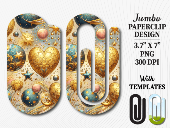 Gold Celestial Heart Jumbo Paperclip Graphics