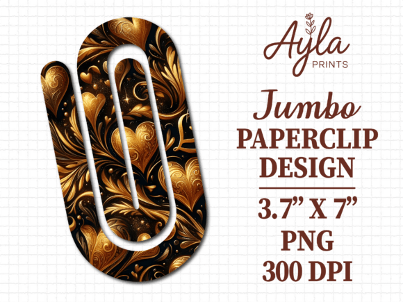 Gold Valentines Day Hearts Paperclip Graphics for Crafts