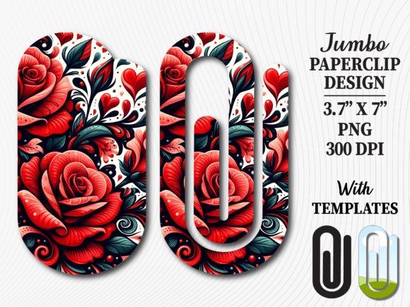 Gothic Red Rose Floral Jumbo Paperclip Graphics for Crafts