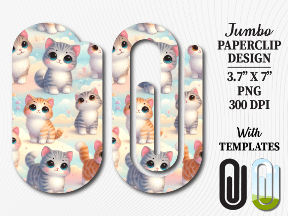 Kawaii Chibi Cat Kitten Jumbo Paperclip Graphics for Crafts