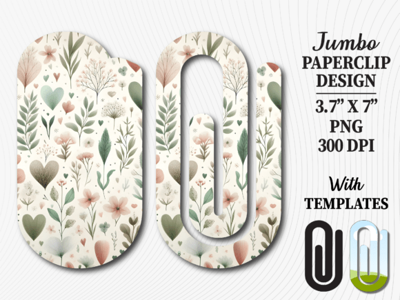 Muted Sage Floral Jumbo Paperclip Design: Graphics for Crafts & Content