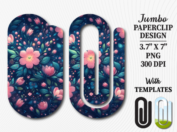 Navy Floral Garden Jumbo Paperclip Graphics for Crafts