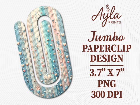 Pastel Blue Heart Stripe Jumbo Paperclip Graphics for Crafts