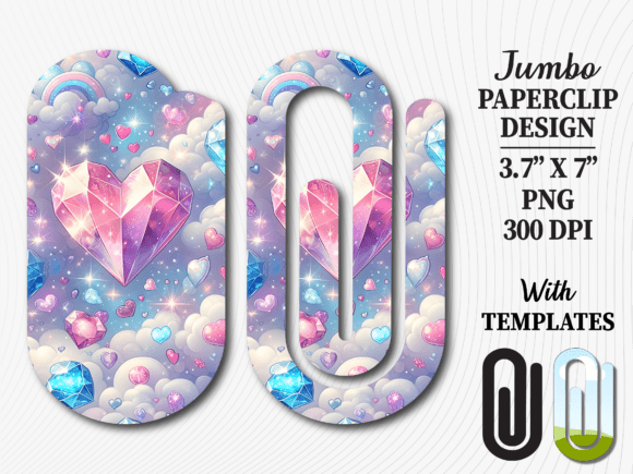 Pastel Crystal Heart Jumbo Paperclip Graphics
