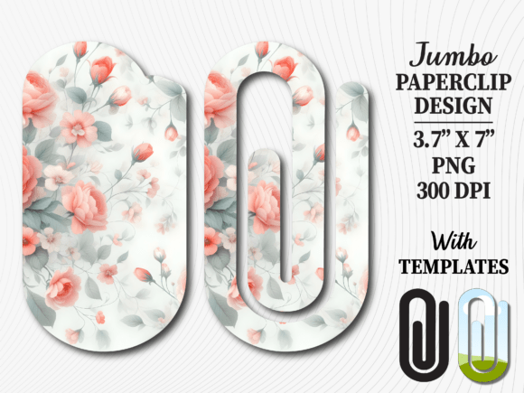 Pastel Floral Rose Jumbo Paperclip PNG: Graphics for Crafts & Branding
