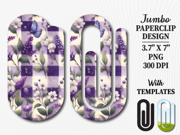 Purple Gingham Floral Jumbo Paperclip