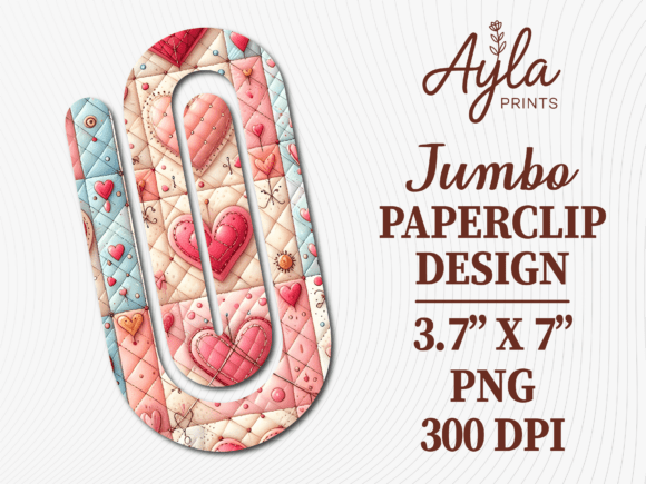 Quilted Heart Patchwork Jumbo Paperclip Graphics