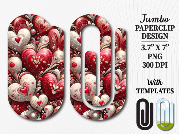 Red Floral Heart Art Jumbo Paperclip PNG: Graphics for Crafts & Branding