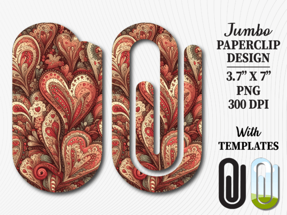 Red Gold Damask Heart Jumbo Paperclip Graphics & Crafts