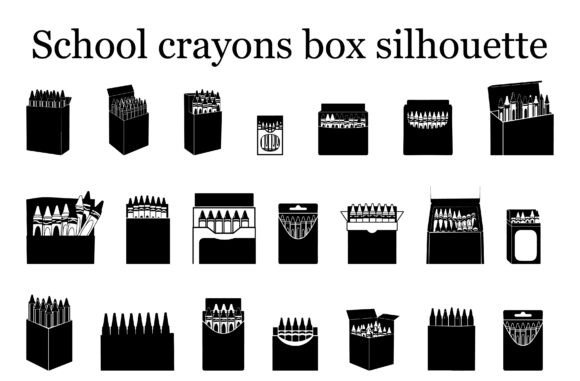 School Crayons Box Silhouette Graphics for Crafts