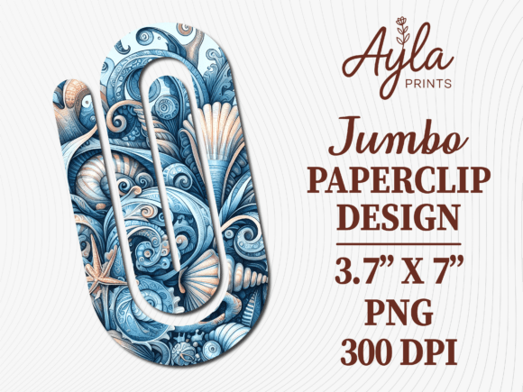 Sea Shell Coastal Blue Jumbo Paperclip