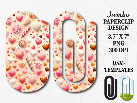 Sweet Heart Pattern Jumbo Paperclip PNG: Graphics for Crafts