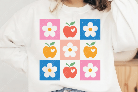 Teache SVG: Checkered Boho Flowers Graphics for T-Shirt Designs