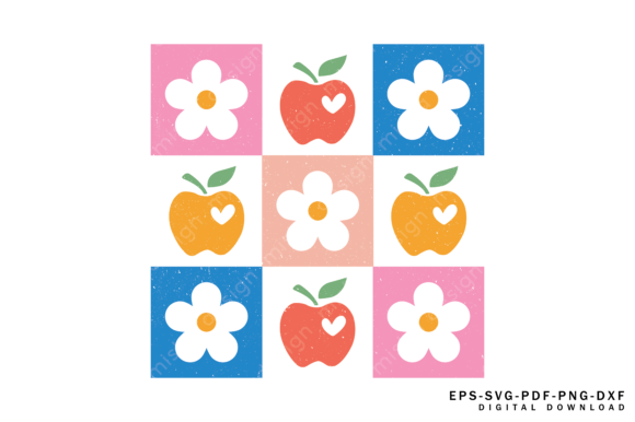Teacher SVG: Checkered Boho Flowers Graphics for T-Shirt Designs