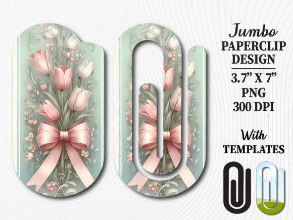 Tulip Flower Pink Bow Jumbo Paperclip Graphics for Crafts