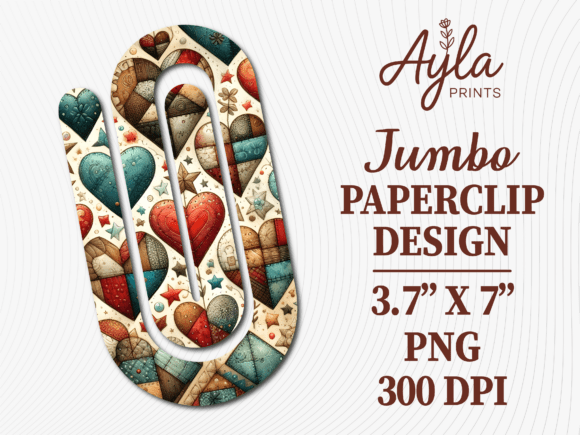 Vintage Hearts Pattern Jumbo Paperclip Graphics for Crafts