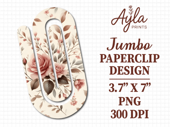 Vintage Rose Floral Jumbo Paperclip PNG for Crafts & Graphics