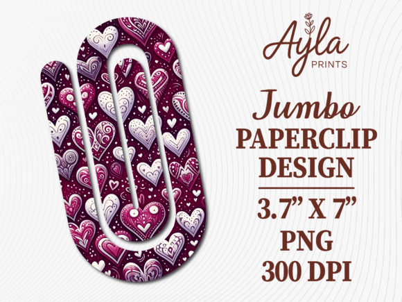 White Heart Pattern Jumbo Paperclip PNG